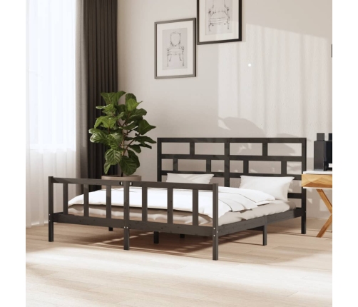Estructura de cama de madera maciza de pino gris 200x200 cm