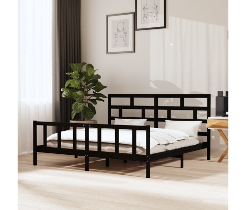 Estructura de cama de madera maciza de pino negro 200x200 cm