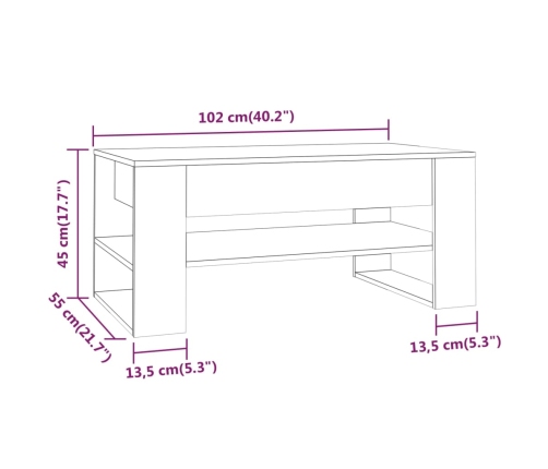 Mesa de centro madera de ingeniería blanco 102x55x42 cm