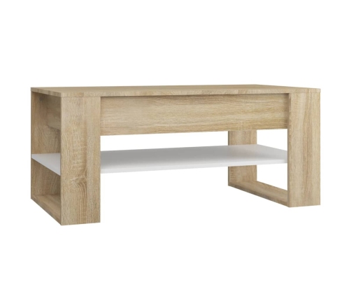 vidaXL Mesa de centro madera de ingeniería blanco y roble 102x55x45 cm