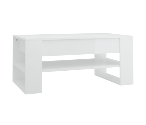 Mesa de centro madera de ingeniería blanco brillo 102x55x45 cm