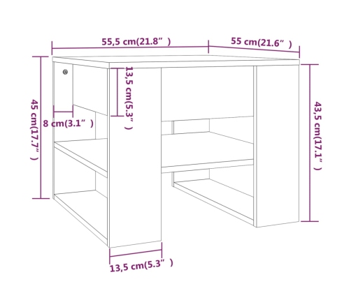 Mesa de centro madera de ingeniería blanco 55,5x55x45 cm