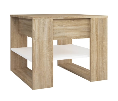 Mesa de centro madera de ingeniería blanco y roble 55,5x55x45cm