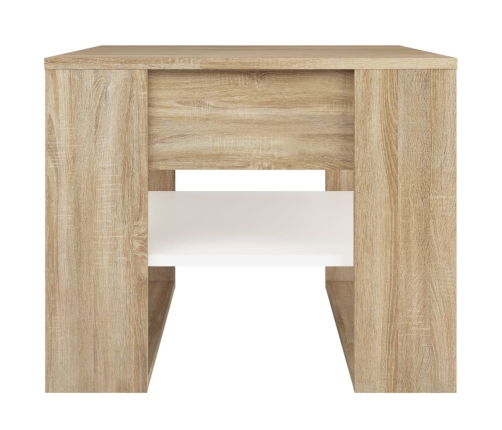 Mesa de centro madera de ingeniería blanco y roble 55,5x55x45cm