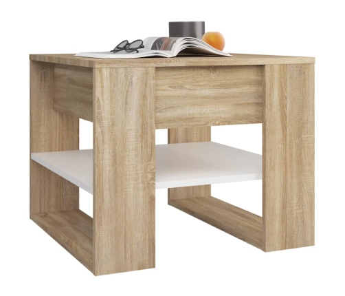 Mesa de centro madera de ingeniería blanco y roble 55,5x55x45cm