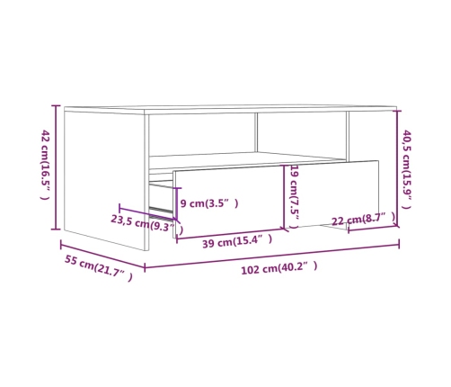 Mesa de centro madera de ingeniería blanco 102x55x42 cm