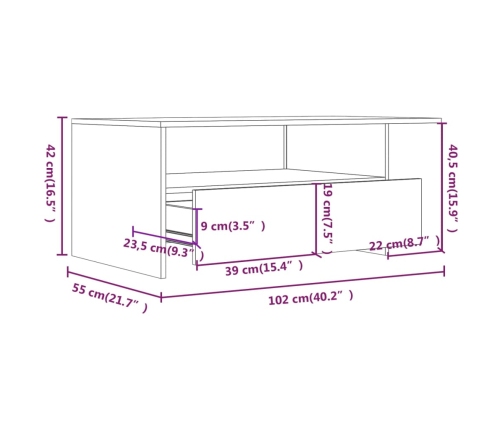 Mesa de centro madera de ingeniería negra 102x55x42 cm