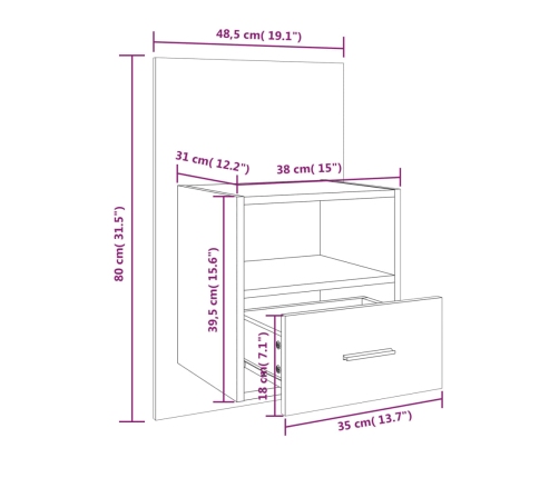 Mesita de noche de pared 2 uds color roble Sonoma