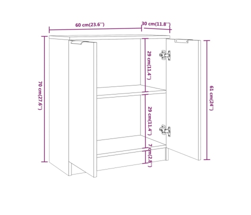 Aparador de madera contrachapada blanco 60x30x70 cm