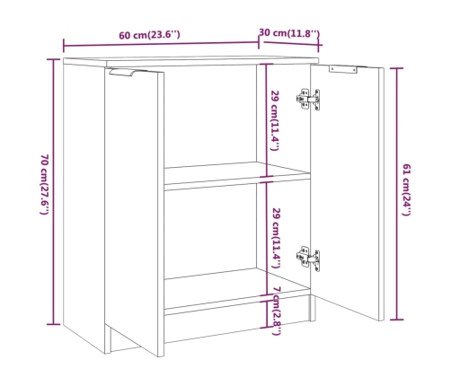 Aparador de madera contrachapada roble Sonoma 60x30x70 cm