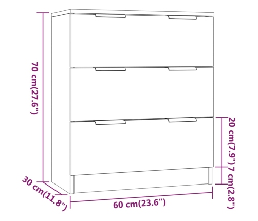 Aparador de madera contrachapada blanco 60x30x70 cm