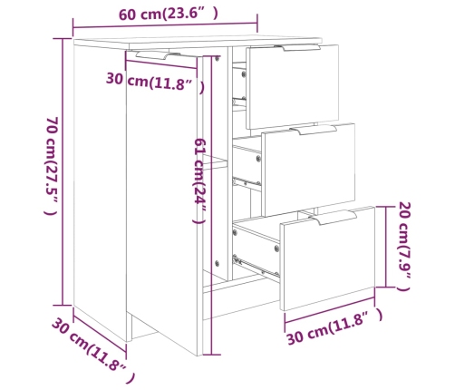 Aparador de madera contrachapada blanco 60x30x70 cm