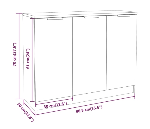 Aparador de madera contrachapada blanco 90,5x30x70 cm