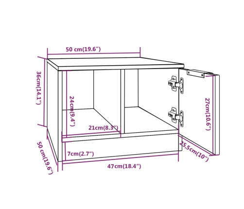 Mesa de centro madera de ingeniería blanco y roble 50x50x36 cm