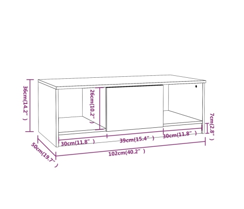 Mesa de centro madera de ingeniería blanco 102x50x36 cm