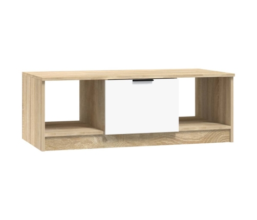 Mesa de centro madera de ingeniería blanco y roble 102x50x36 cm