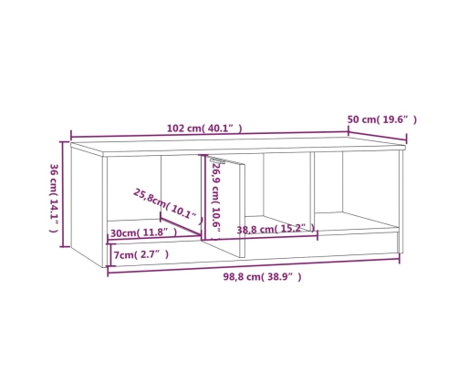 Mesa de centro madera de ingeniería blanco y roble 102x50x36 cm