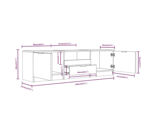 Mueble para TV madera contrachapada blanco 140x35x40 cm