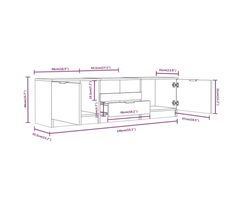 Mueble para TV madera contrachapada negro 140x35x40 cm