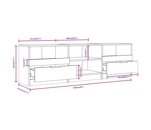 Mueble para TV madera contrachapada blanco 150x33,5x45 cm