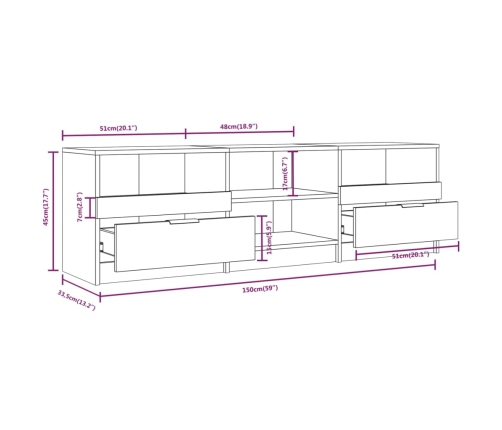 Mueble para TV madera contrachapada negro 150x33,5x45 cm