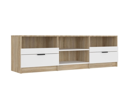 Mueble de TV madera contrachapada blanco y roble 150x33,5x45 cm