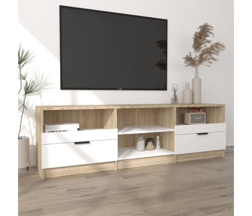 Mueble de TV madera contrachapada blanco y roble 150x33,5x45 cm