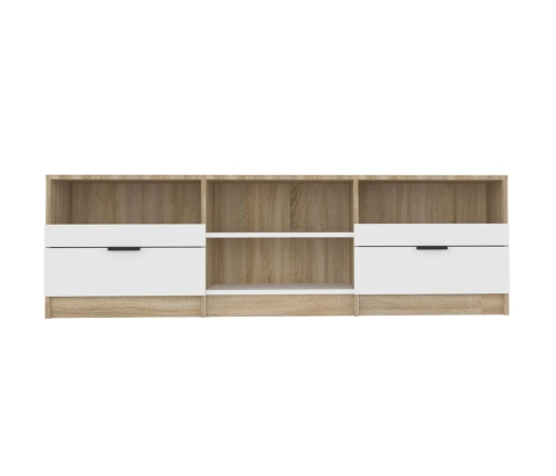 Mueble de TV madera contrachapada blanco y roble 150x33,5x45 cm