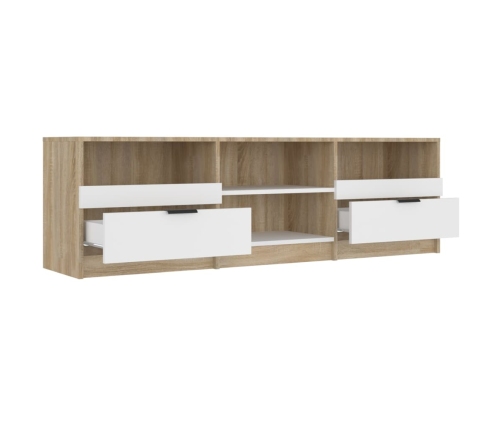 Mueble de TV madera contrachapada blanco y roble 150x33,5x45 cm