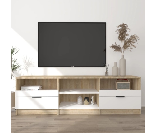 Mueble de TV madera contrachapada blanco y roble 150x33,5x45 cm