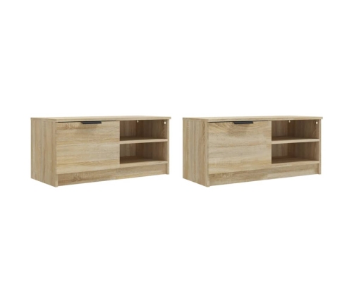 Mueble para TV 2 pzas madera contrachapada roble 80x35x36,5 cm