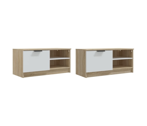 vidaXL Mueble TV 2 pzas madera contrachapada blanco roble 80x35x36,5cm