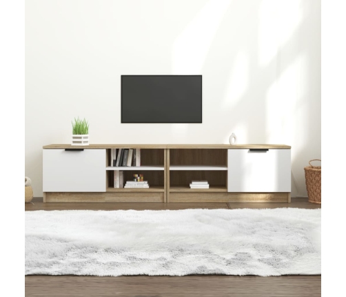 vidaXL Mueble TV 2 pzas madera contrachapada blanco roble 80x35x36,5cm