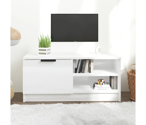 Mueble de TV madera contrachapada blanco brillante 80x35x36,5cm