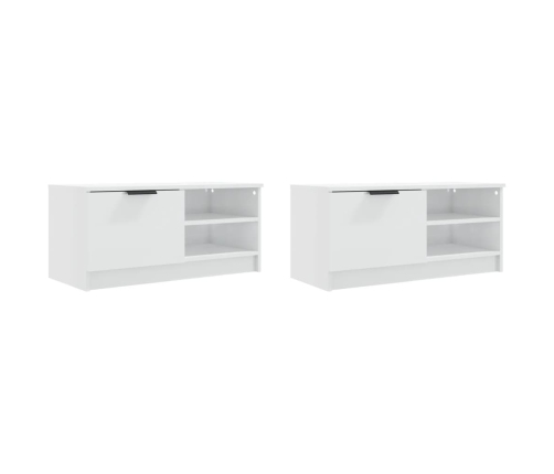 Mueble TV 2 pzs madera contrachapada blanco brillo 80x35x36,5cm