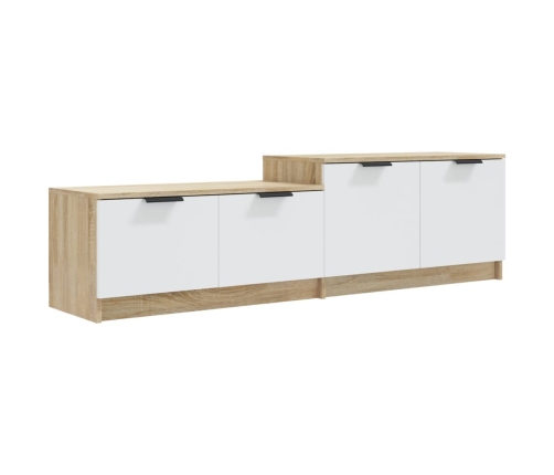 Mueble de TV madera contrachapada blanco y roble 158,5x36x45 cm