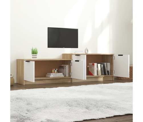 Mueble de TV madera contrachapada blanco y roble 158,5x36x45 cm