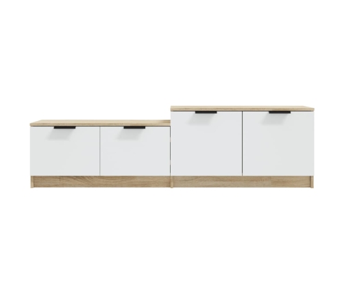 Mueble de TV madera contrachapada blanco y roble 158,5x36x45 cm