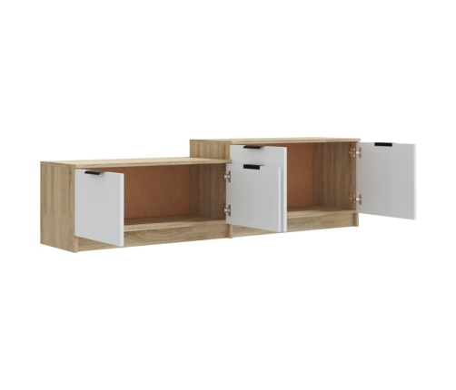 Mueble de TV madera contrachapada blanco y roble 158,5x36x45 cm