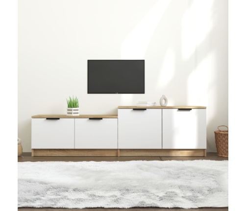 Mueble de TV madera contrachapada blanco y roble 158,5x36x45 cm