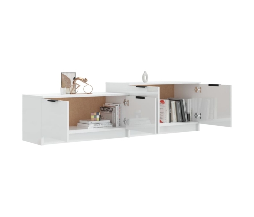 Mueble TV madera contrachapada blanco brillante 158,5x36x45 cm