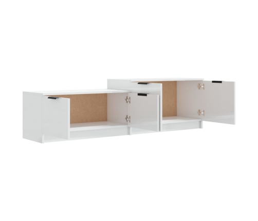 Mueble TV madera contrachapada blanco brillante 158,5x36x45 cm