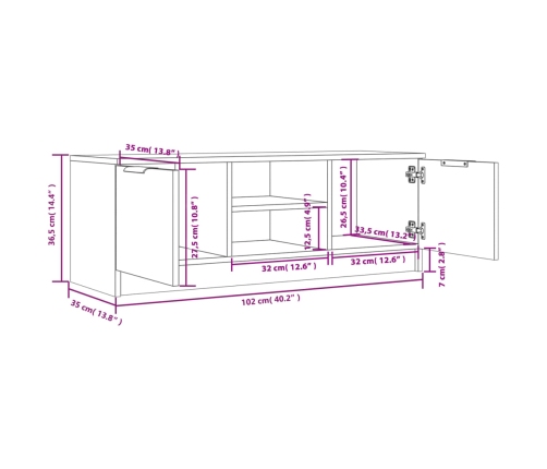 Mueble de TV madera contrachapada blanco 102x35x36,5 cm