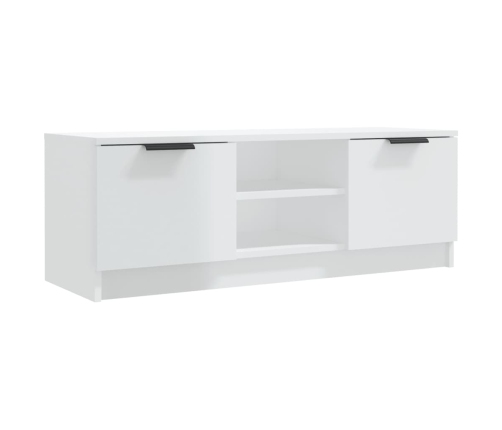 Mueble de TV madera contrachapada blanco brillo 102x35x36,5 cm