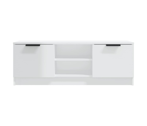 Mueble de TV madera contrachapada blanco brillo 102x35x36,5 cm