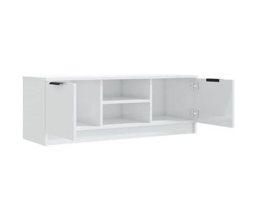 Mueble de TV madera contrachapada blanco brillo 102x35x36,5 cm