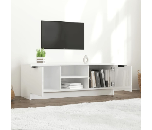 Mueble de TV madera contrachapada blanco brillo 102x35x36,5 cm