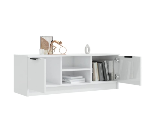 Mueble de TV madera contrachapada blanco brillo 102x35x36,5 cm