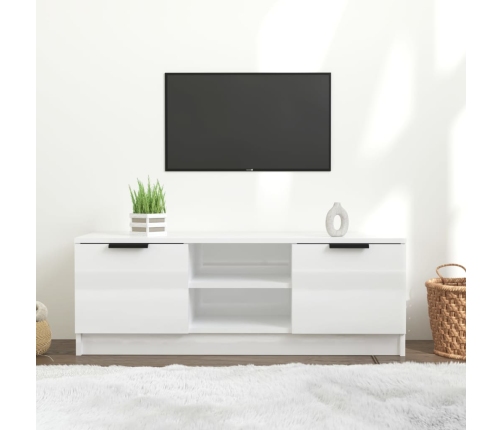 Mueble de TV madera contrachapada blanco brillo 102x35x36,5 cm