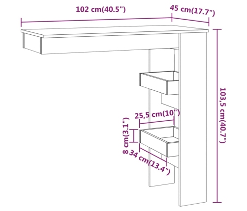 Mesa de bar de pared madera contrachapada negro 102x45x103,5cm